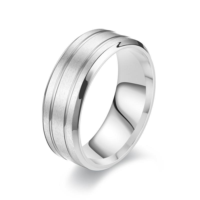 

8MM Fashion Double Groove Matte Stainless Steel Rings For Men Unique Engagement Wedding Band Jewelry Accessories Gifts 7 серебряный