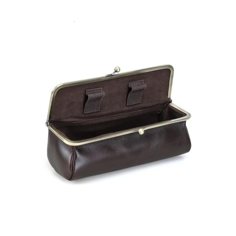 CONTACTS Federmäppchen aus Vollnarbenleder mit Kussverschluss Stifteetui Vintage Sonnenbrillenhalter Brillenetui Kleine Kosmetiktasche Reise-Organizer-Tasche