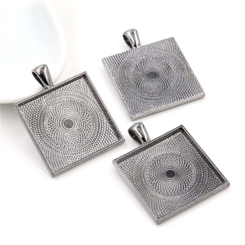 New Fashion 5pcs 25mm Inner Size 7 Colors Plated Square Cabochon Base Setting Charms Pendant,Fit 25mm Square Glass Cabochons