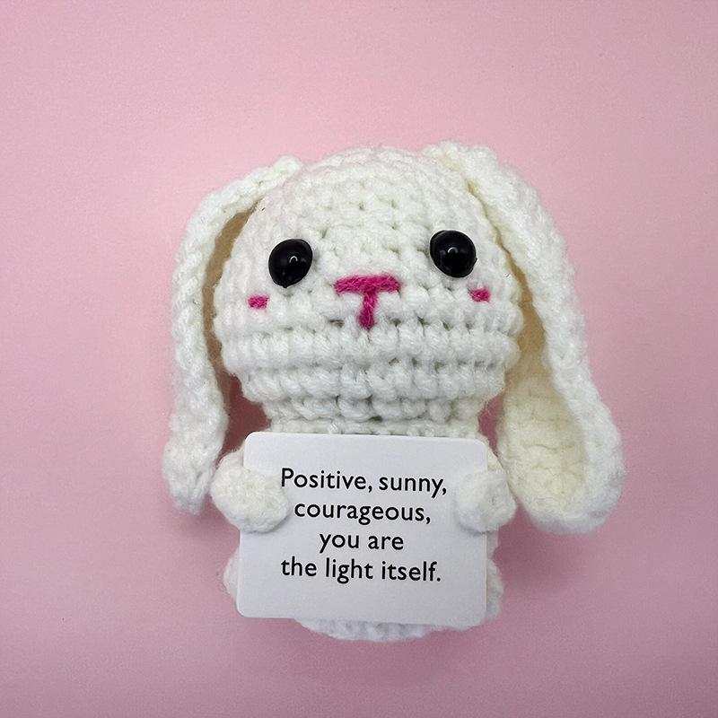 Mini Cute Positive Energy Bear Hug Pocket Dolls Handmade Wool Animal Knitting Desktop Ornaments Christams Gift Home Room Decor