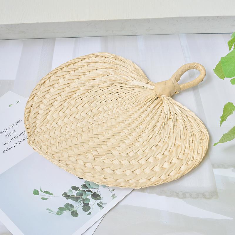 Liangshun Handmade Large Cattail Palm Leaf Fan with Curved Handle