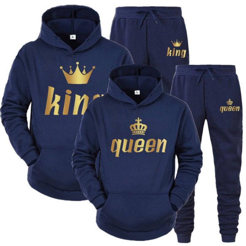 Mens Winter Fleece-Lined Sportswear Set Casual Hoodie Pants Matching Couple Outfit Daily Wear