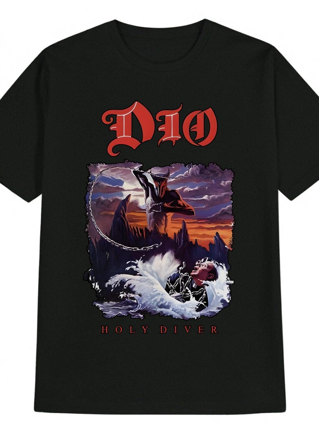 Casual Crew Neck T-shirt with DIO Red Letter Print XXL