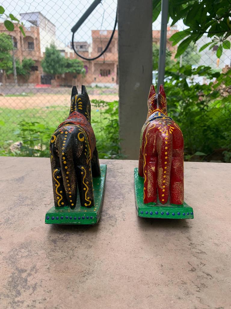 Hand Carved Wooden Rocking Horse Set: Home Decor Tabletop Display