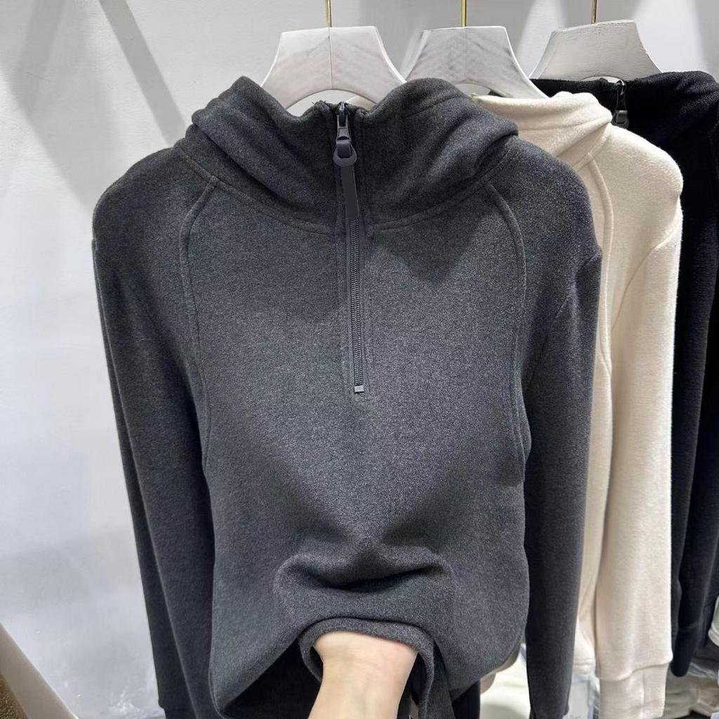 2024 Autumn/Winter Chic Solid Color Hooded Zipper Sweatshirt with Long Sleeves