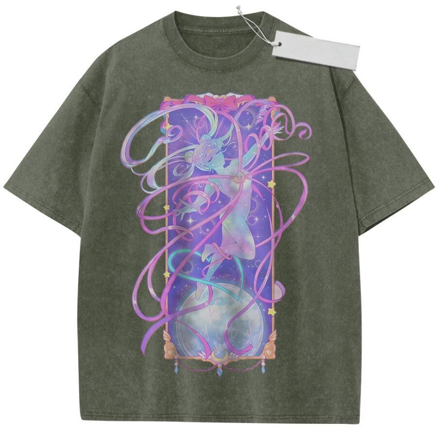 Summer Mens Purple Washed T Shirt Sailor Moon Chibiusa Dreamy Ribbon High Quality Fabric for Casual Shopping