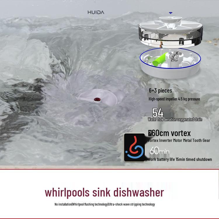 Compact Turbine Dishwasher: Integrated Sink Washer for Fruits, Vegetables & Dishes