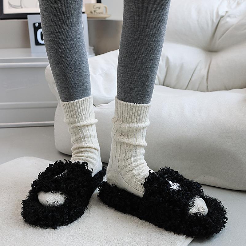 Dui Dui Women's Double-needle Winter Thickened Warm Mid-calf Women's Socks Solid Color Versatile Plush Socks