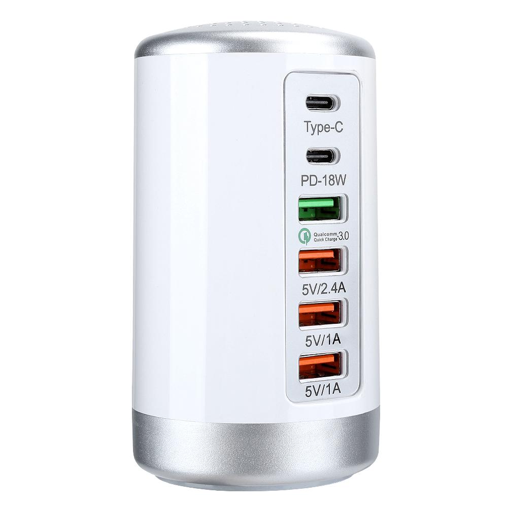 Fast Charger Hub 6 Ports USB TypeC QC3.0 PD 18W Charging Station for Phone Tablet Computer 65W