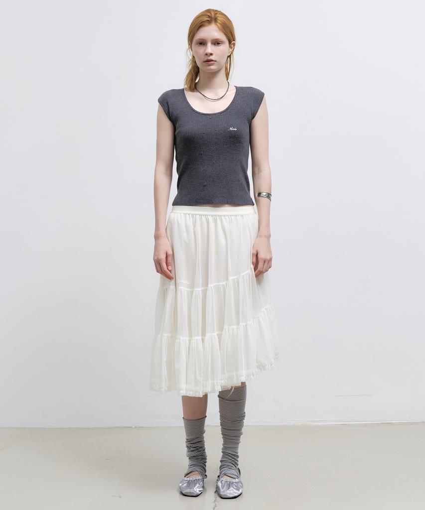 Nigaennikol Tiered Sheer Long Skirt_Cream