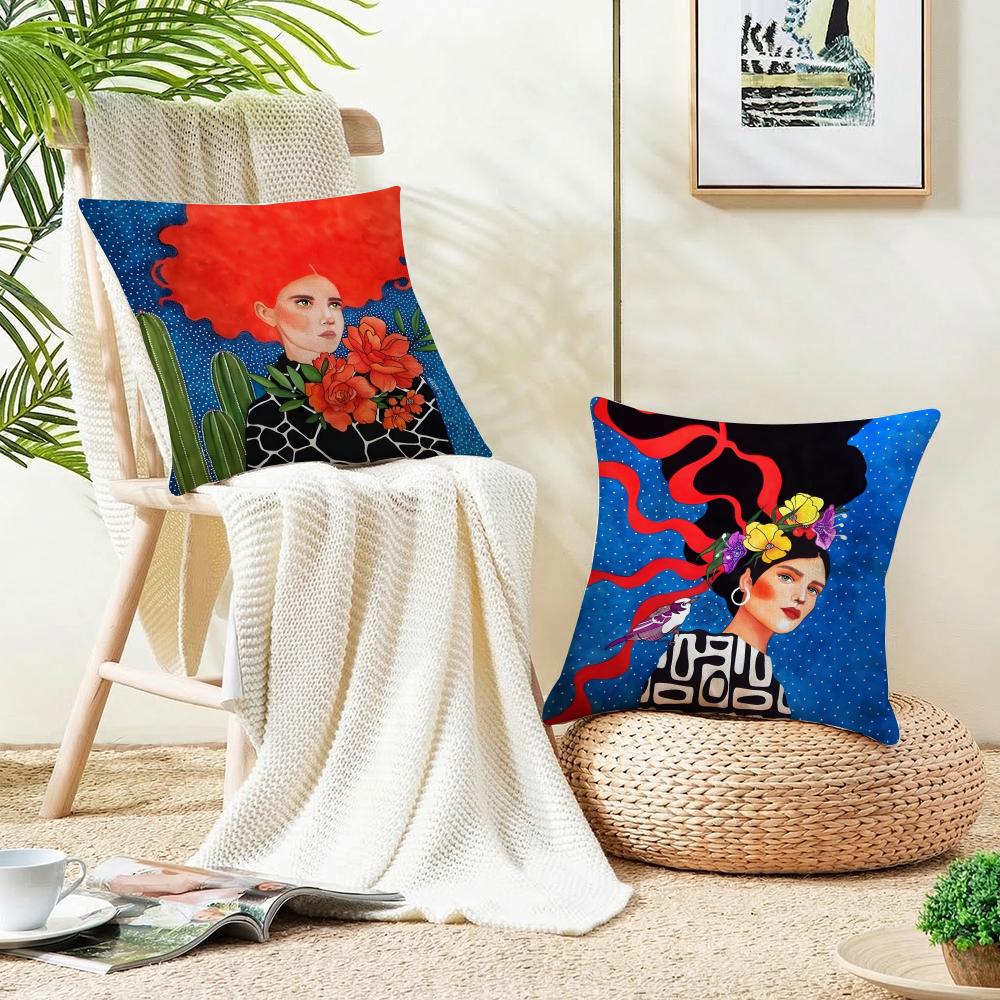 Stylish Fashion Abstract GirlS Cushion Cover Breathable and skinfriendly linen pillowcase square removable and washable cushion