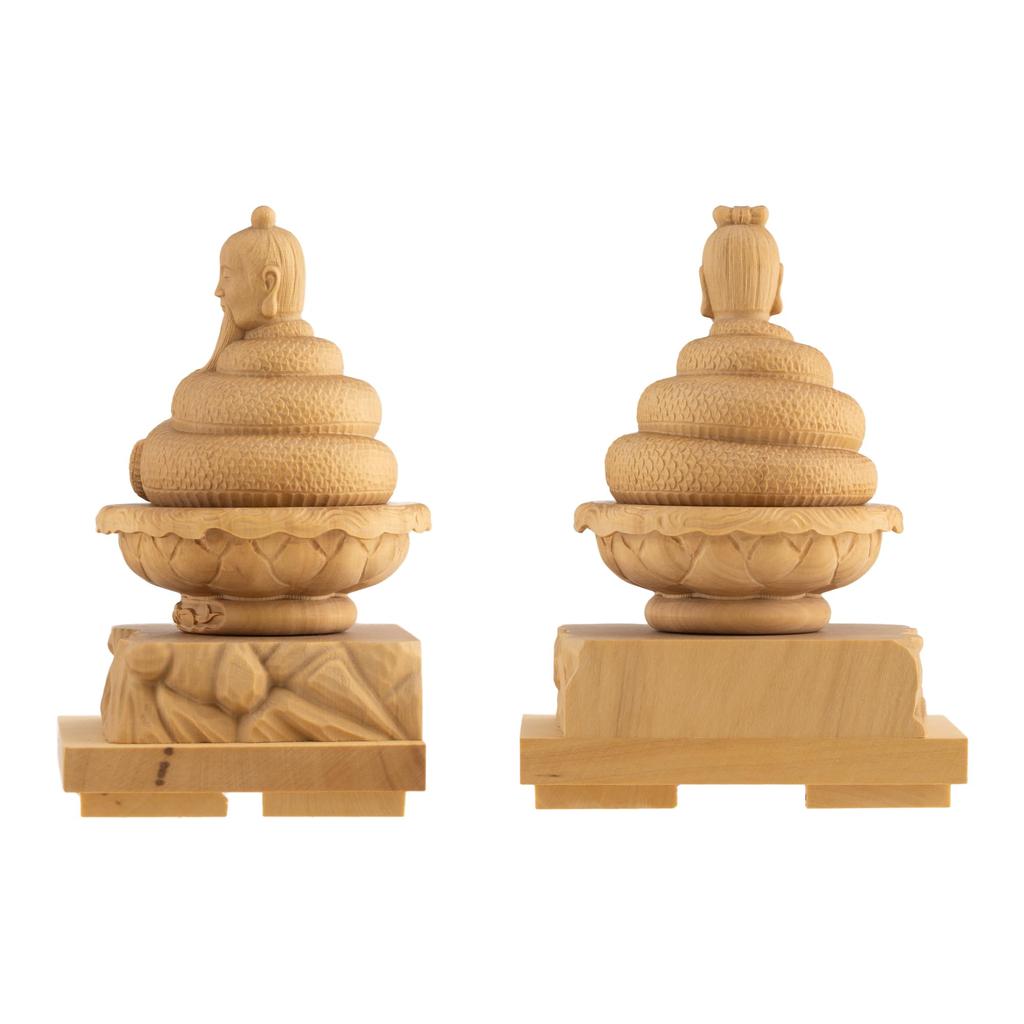 Tiny Buddha Ugajin Snake Buddha Statue Figure Wood Carving Ornament Ugajin 8.5cm (wood Boxwood) - (GSB