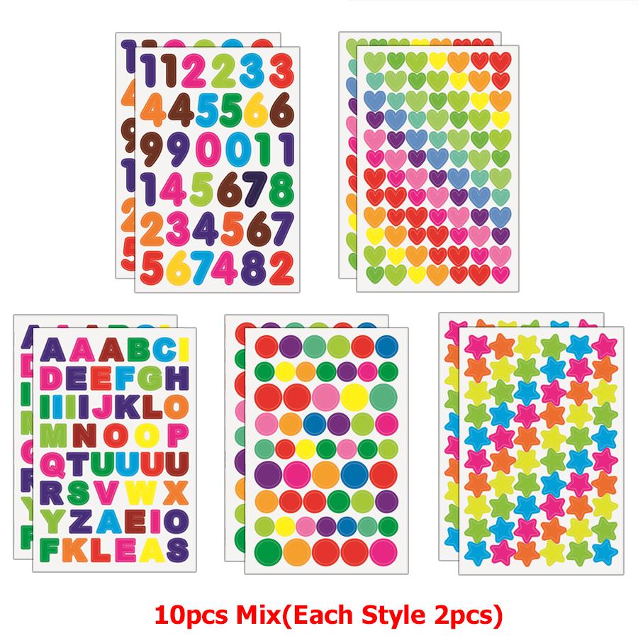 

10 Sheets Diary Graffiti Stickers Student Notebook Decoration Heart Number Letter Dot Sticker Scrapbook Albums Self-adhesive