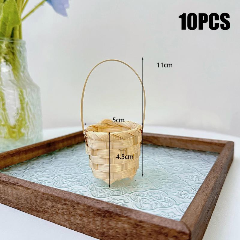 10Pcs Wicker Basket Decor Bamboo Woven Flower Small Storage Mini Basket Miniature Mini Basket Hand-Woven Flower 10pcs S