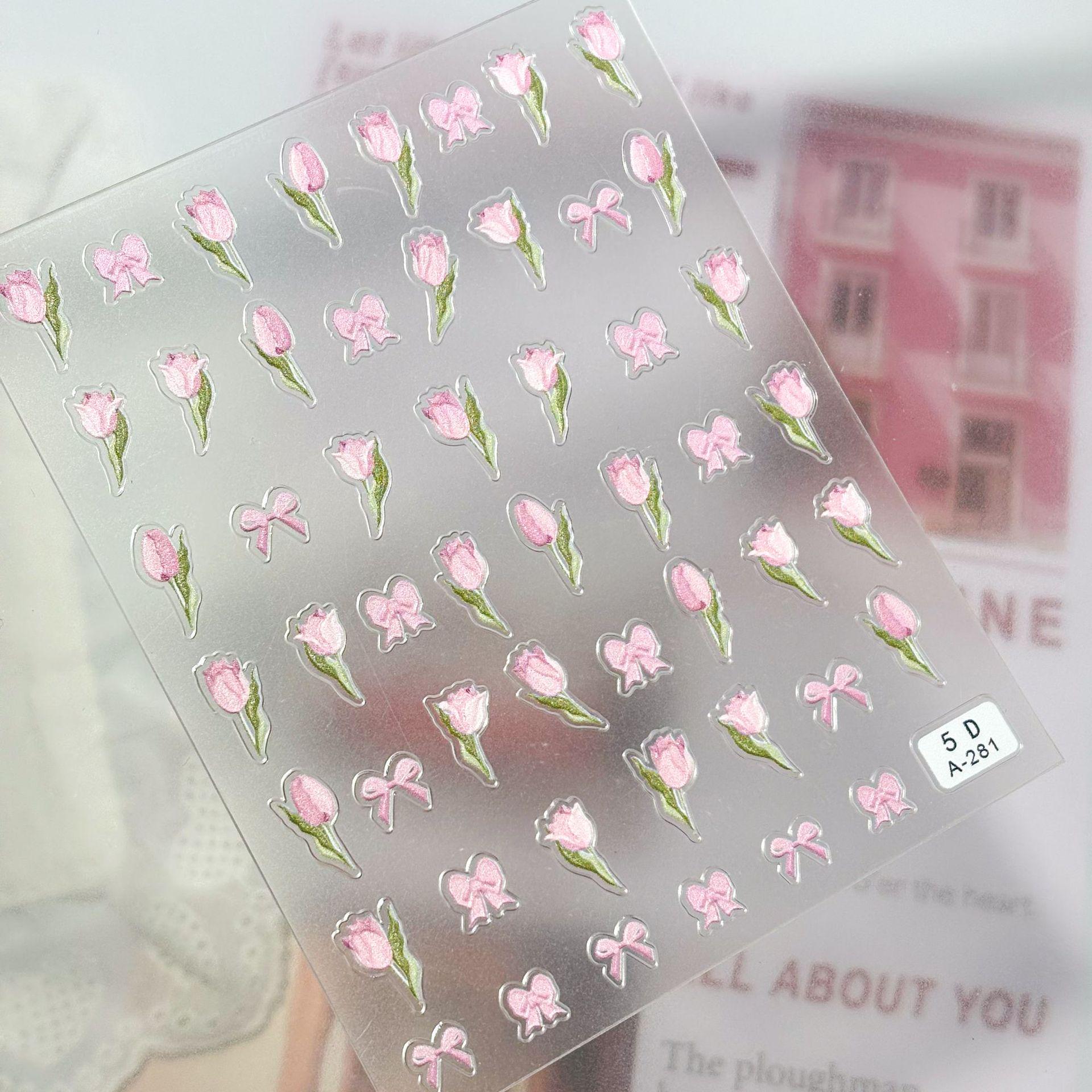 5D Tulip Pearl Nail Art Stickers - 3D Embossed DIY Sweet Decor