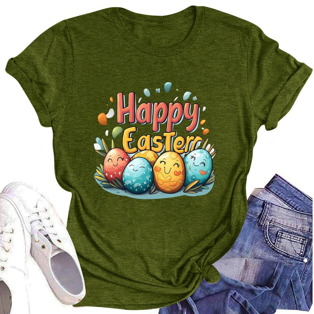 Women's Top Round Neck Casual Printed Short-sleeved T-shirt Top