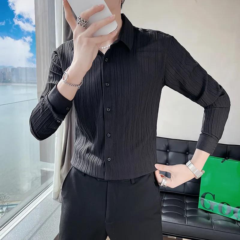 Men's Spring Summer Casual Slim Long Sleeve Shirt Design Business Tops