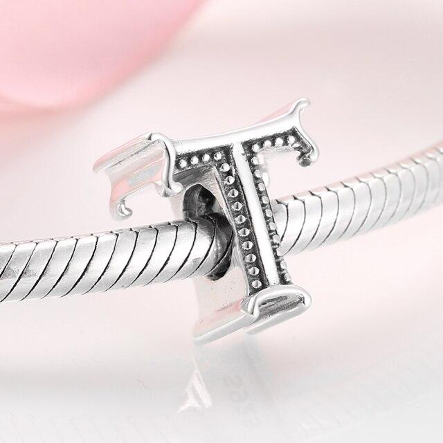 925 Sterling Silver Fashion Delicate A To Z Alphabet Letter Beads Fit Charms 925 Bracelets Bangles Diy Jewelry
