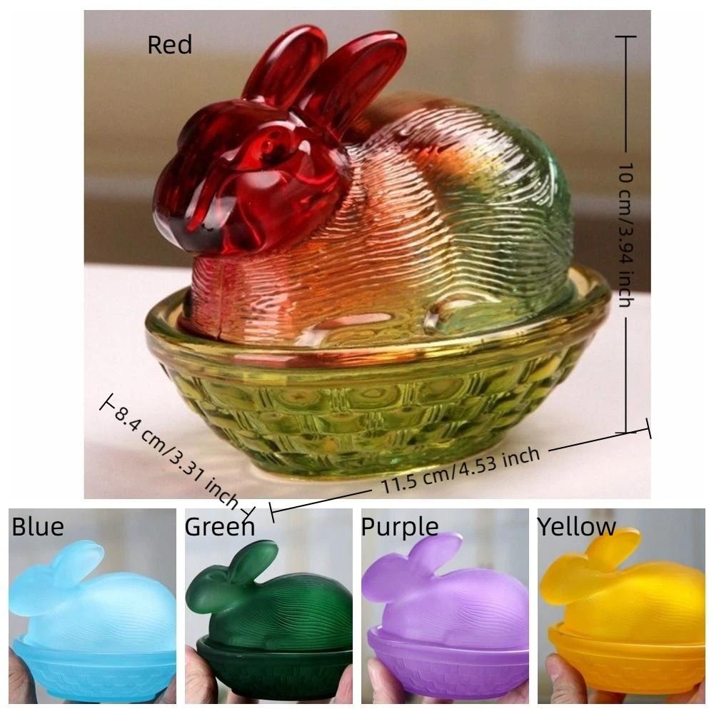 Multi-Color Easter Rabbits Candy Dish Festive with Lid Cookies Candy Bowl Glass Rabbit Storage Jar Festive Snack Serving