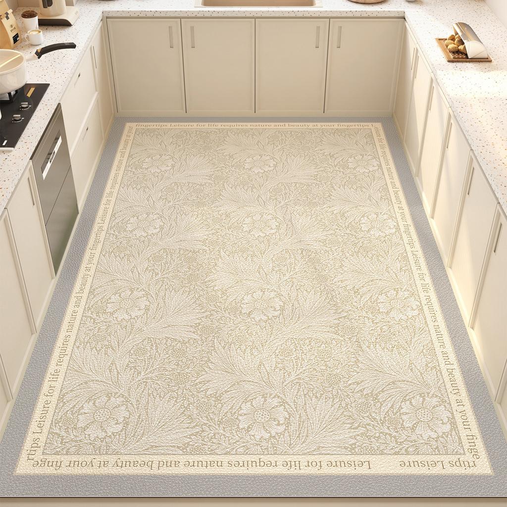 Kitchen Floor Mat Floral Plant Style Pvc Leather Non-slip Carpet Waterproof Oil-proof Foot Mats Large Area Home Decoration Rug