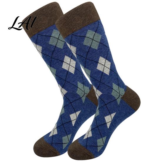 Everyday Cotton Crew Socks Men Argyle Socks Plus Size Colorful Striped Thick Dress Thickened Autumn Winter for Cold Weather Comfortable Non Binding