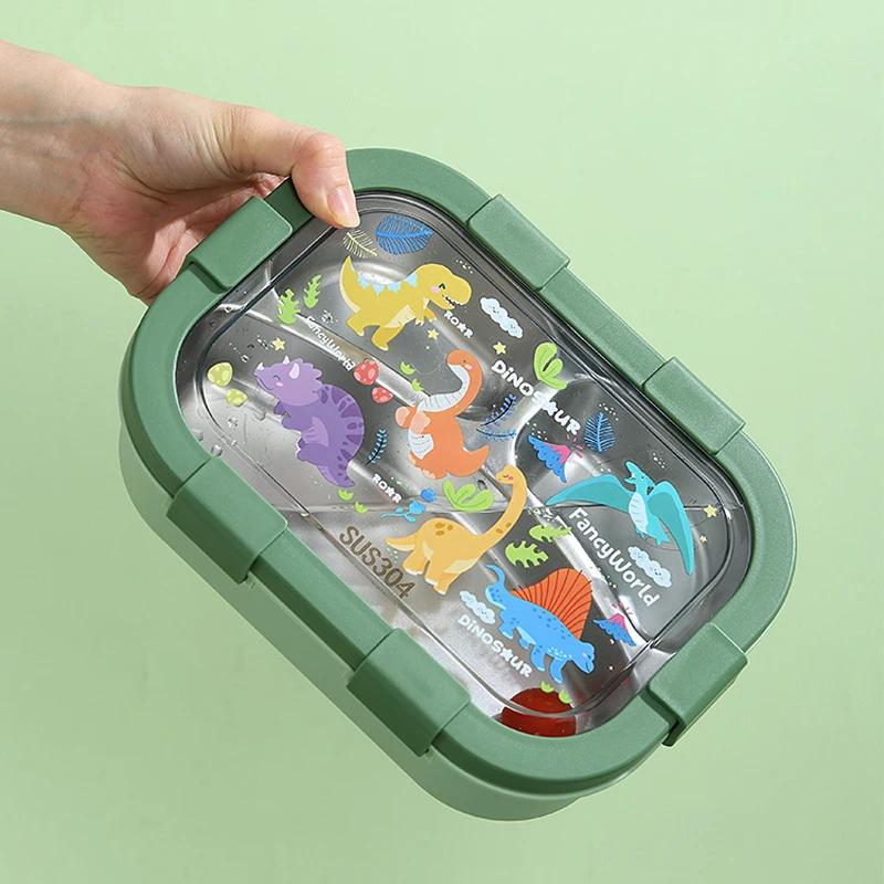 850ml Tragbare Lunchbox Kinder Bento Box mit Gabel Löffel Mikrowelle Ofen Auslaufsicher Edelstahl Lebensmittelbehälter für Kinder Schule