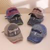Color-blocked Embroidered Letter Perforated Washable Fashionable Distressed Adjustable Sunshade Baseball Cap for Outdoor Casual