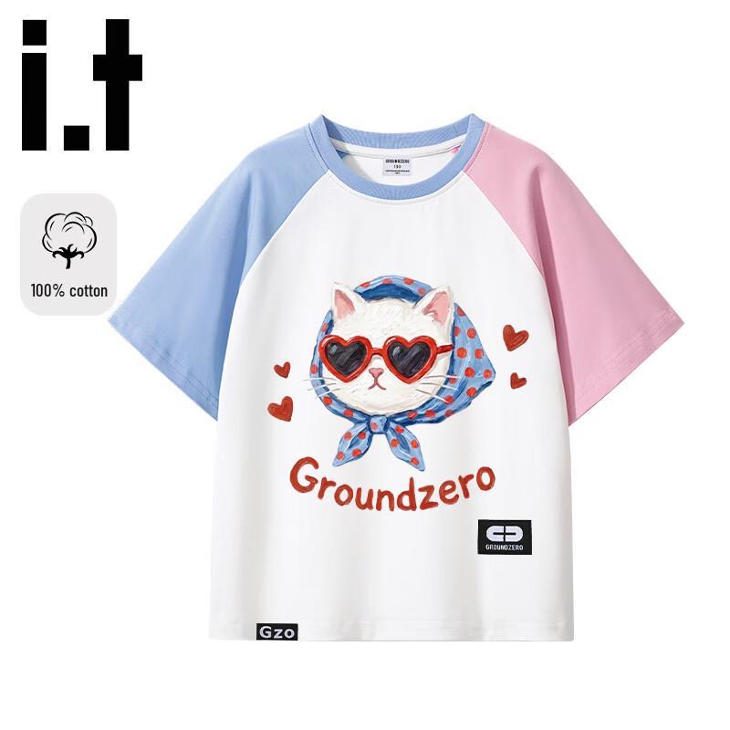 

GROUND ZEROit Girls Color-Block Cotton Raglan Short Sleeve T-Shirt 140