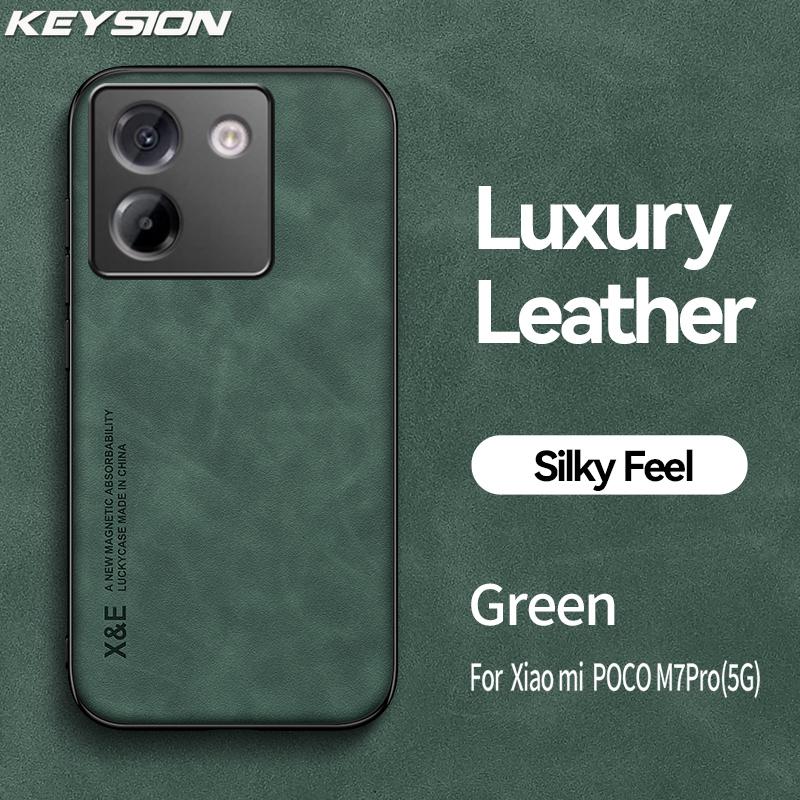 KEYSION Luxury Retro PU Leather Case for Xiaomi POCO M7 Pro 5G Soft Silicone+PC Shockproof Phone Back Cover for POCO M7 Pro 5G