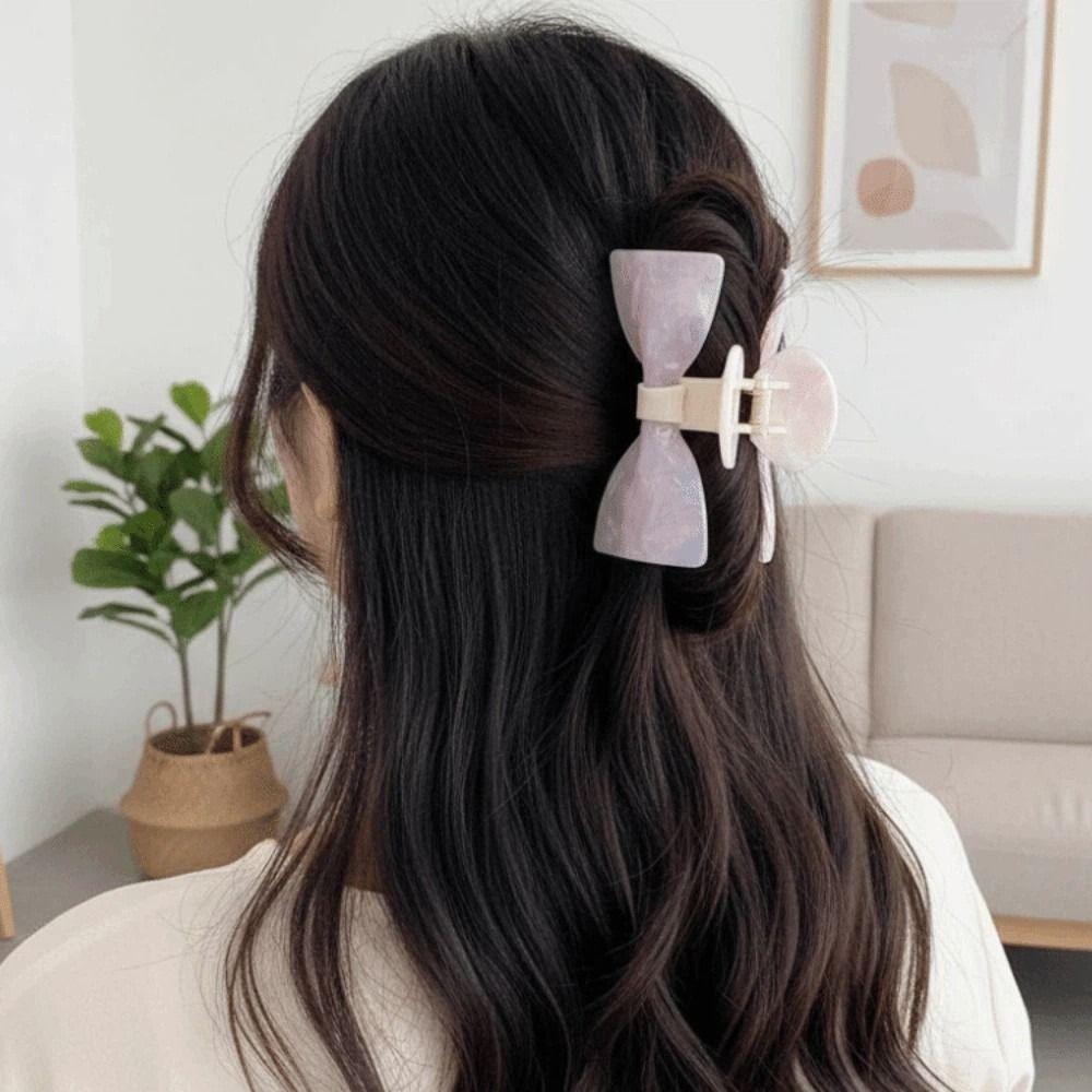 Sweet Acetic Acid Hair Claw Waterproof Contrasting Colors Bow Hairgrips Bownot Shark Clip  Women