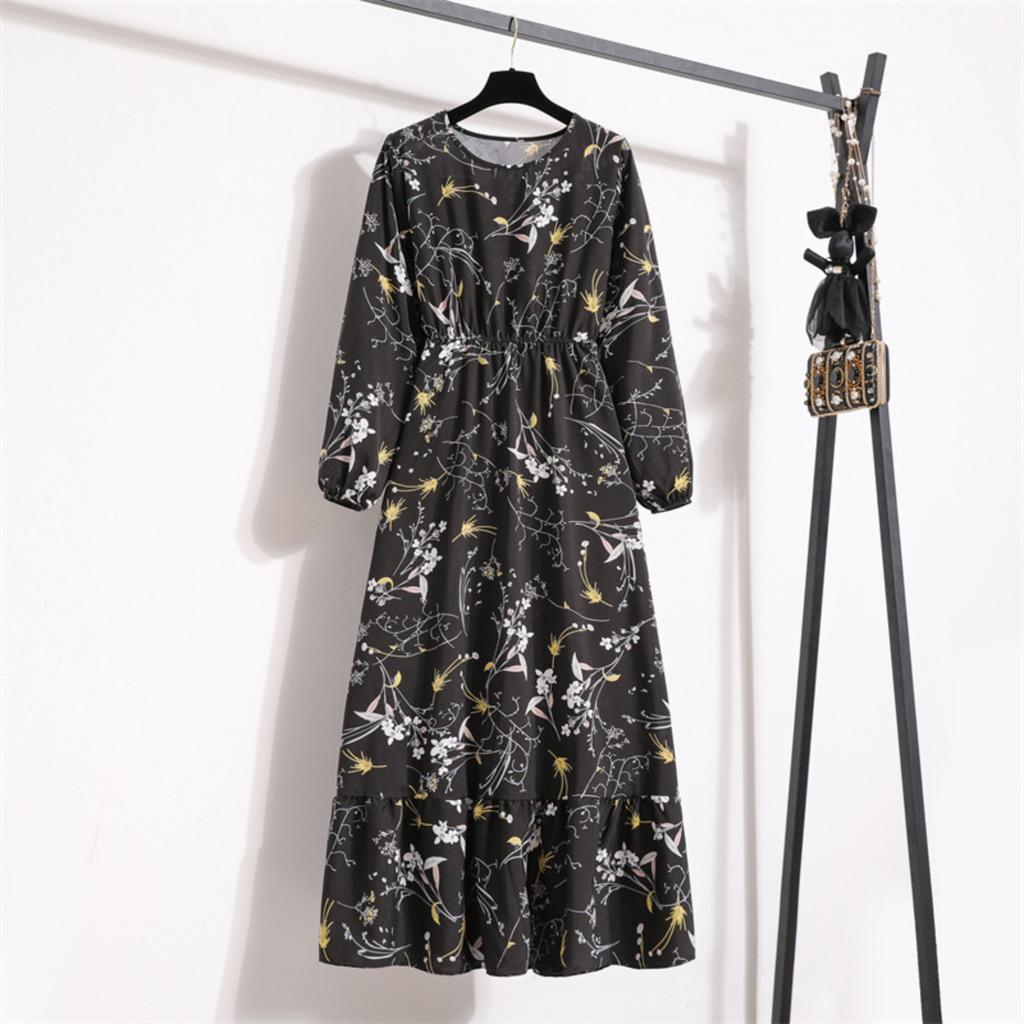 Printed Midi Waist Four Color Temperament Commuters Four Side Stretch Printed Unpadded Long Dress Dresses