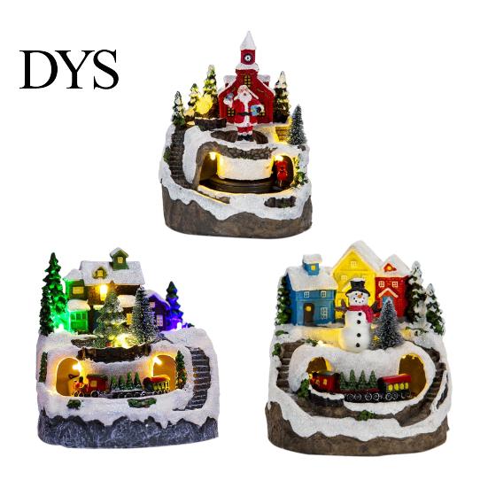 Animated Musical Christmas Village Figurines Igloo Ornaments Church with Rotating Train LED Holiday Carol Figurine Lights Music Box Decorative