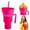 2 in 1 Popcorn Beverage Cup Snack 1000ML Straw Cup with Handle Water Bottles with Straw Coffee Cup Mug Leak-Proof For Kids Adult