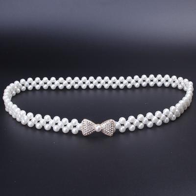 Rhinestone Pearl Waist Chain Women'S Elastic Waist Seal Women'S Decoration Elastic Woven Belt Dress Decoration
