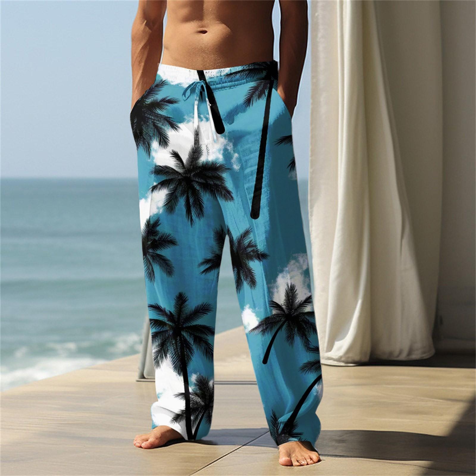 

Hawaiian men s printed casual pants XL білий