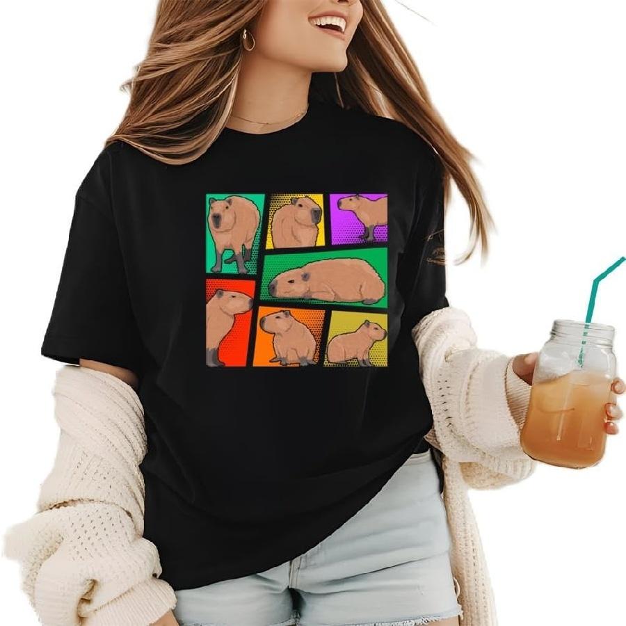 

CapybaraPopArtColorfulRodentAnimalLoveT-Shirts Classic-Premium-Heavyweight Crewneck T-Shirt, Sweatshirt Hoodie Tanktop for Women Black XXXXXL чорний