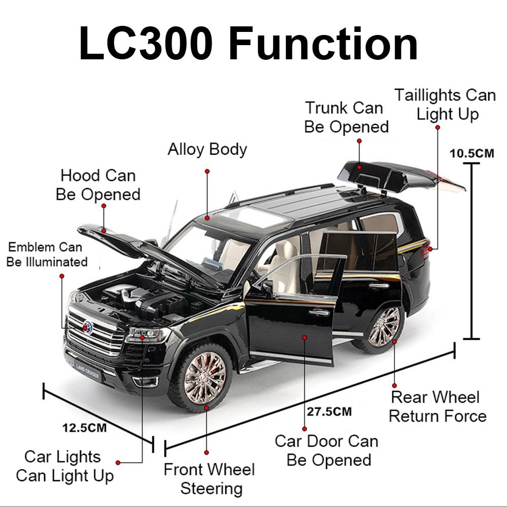 Large 1:18 Scale 300SL Land Cruiser LC300 Toy Car Model Shock Absorption Metal Diecast Sound Light Sports Cars Models for Boys