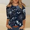 Women's Fashion Casual Round Neck Printed 3/4 T-shirt Top
