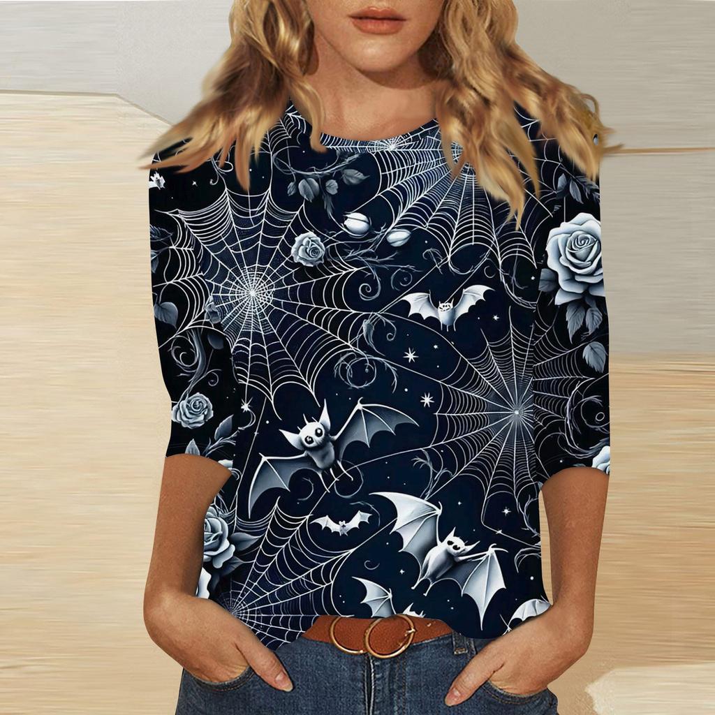 Women's Fashion Casual Round Neck Printed 3/4 T-shirt Top