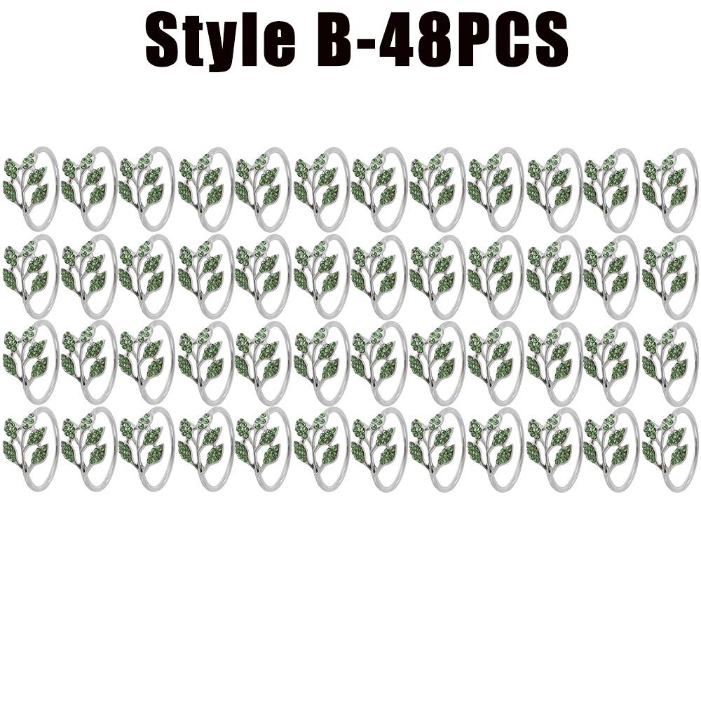 6-48PC Point Diamond Napkin Ring New Napkin Buckle Green Leaves Napkin Ring High-grade Metal Ring Hotel Table Banquet Decoration