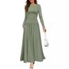 2025 Cross-border Women's Round Neck Pleated Pocket Slim Fit Long Sleeve Knit Dress