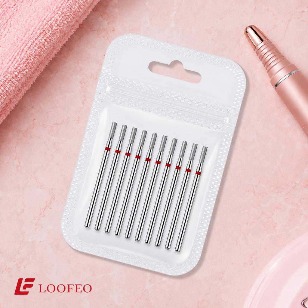 Cylindrical Bit Diamond Nail Drill Bit Set 10Pcs Nail Milling Cutters for Nail Surface Shaping Dead Skin Removal Fine Grinding Nail File Sets Home