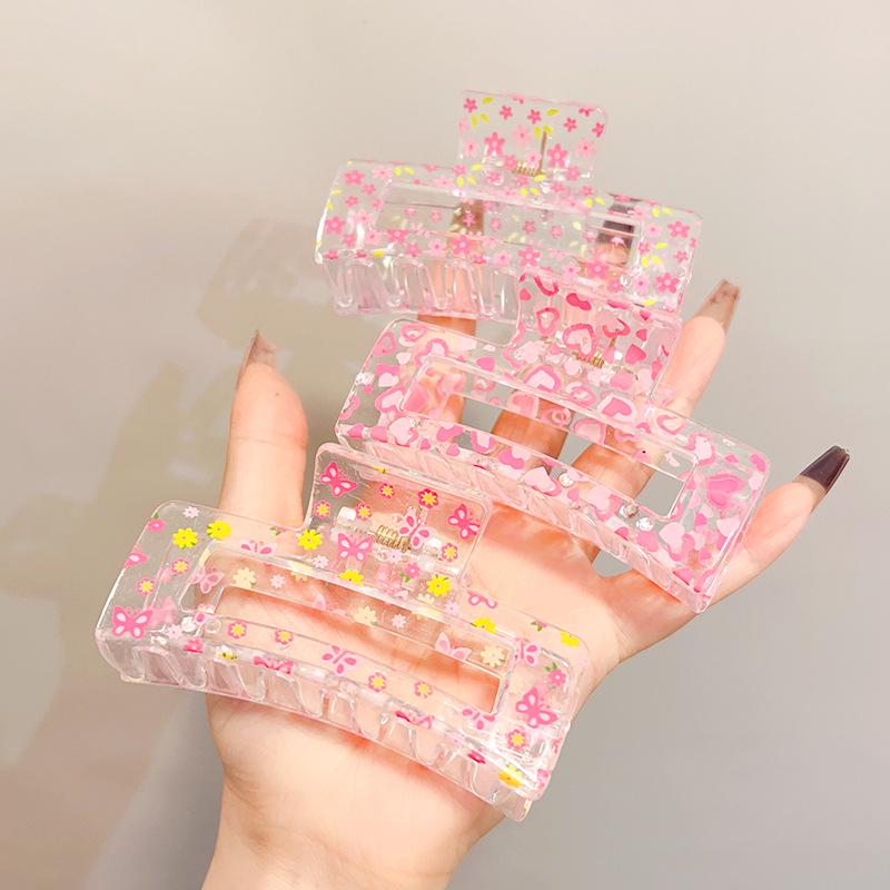 Transparent Square Print Shark Hair Clip for Women - Updo Accessory