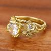 Huitan Aesthetic Flower Shaped Ring for Women Gold Color Noble Party Wedding Fresh Accessories Fancy Lady Jewelry with Shiny CZGood Product