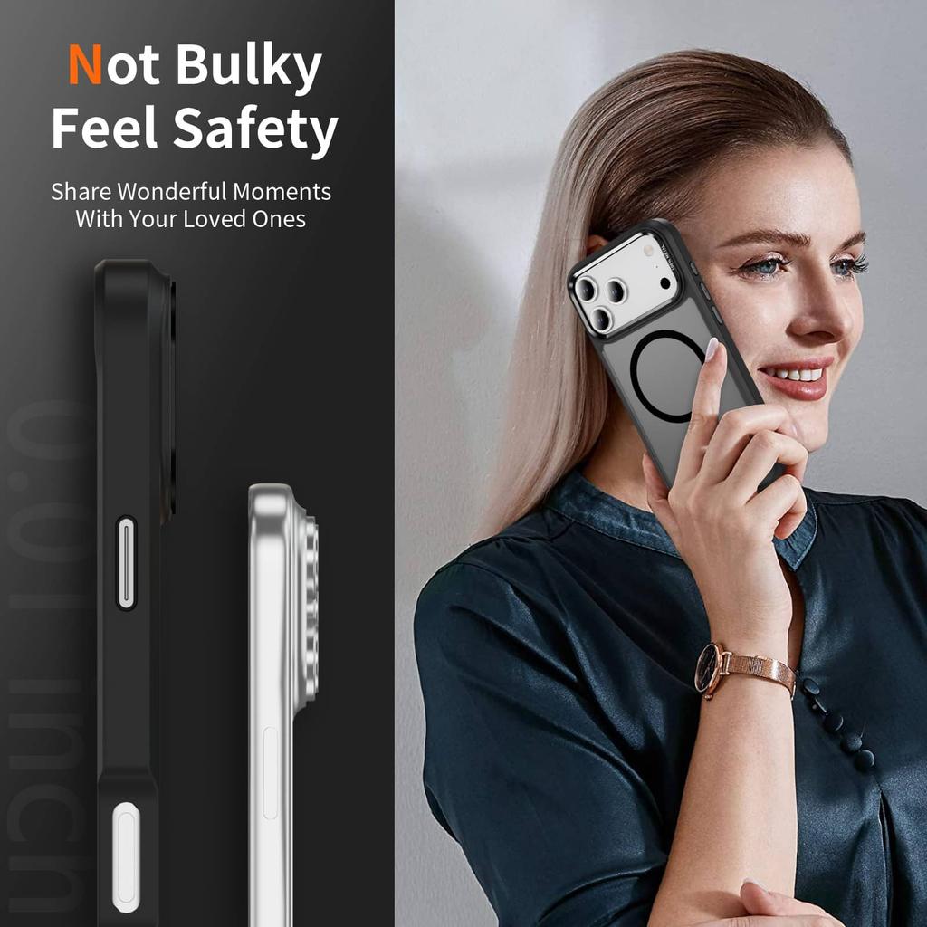 For iPhone 17/Air/16/15/14/13 Pro Max 12 11 Case, Compatible with Magnetic Translucent Matte Back Silicone Bumper Shockproof