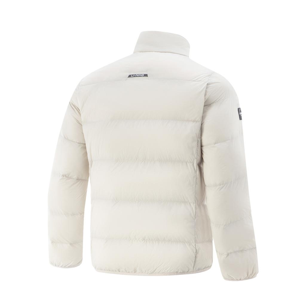Li-Ning Comfortable Simple Versatile Solid Color Zipper Stand Collar Short Down Jacket Unisex Outerwear Gravel-White-Gray AYMV093-4