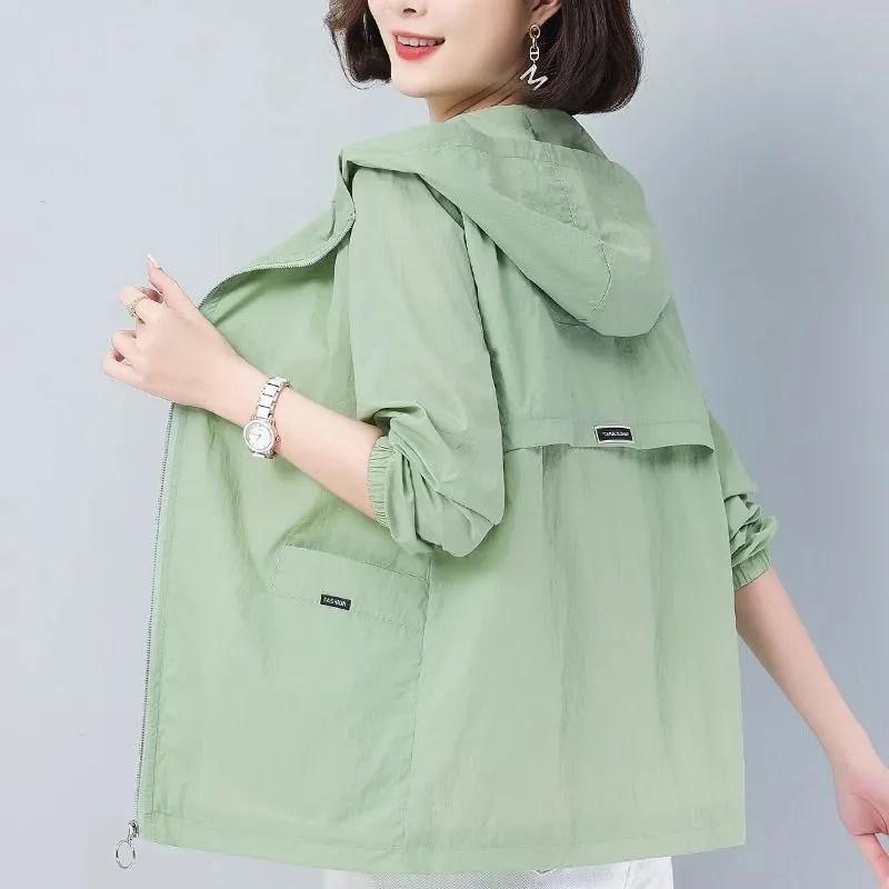 

Summe Women Sunscreen Hoodie Female Solid Color Thin Ice Silk UV Protection Long-Sleeved Jackets Breathable Shirt Outdoor Windproof Jacket 4XL
