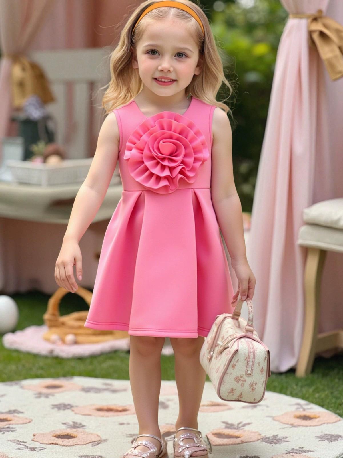 

Платье принцессы без рукавов с 3D большим цветком для девочек 110 розовый