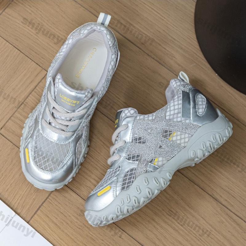 Fashion Women's White Sneakers 2025 Spring New Breathable Mesh Hollow Sports Shoes Outdoor Comfortable Fashion Non Slip Casual Shoes