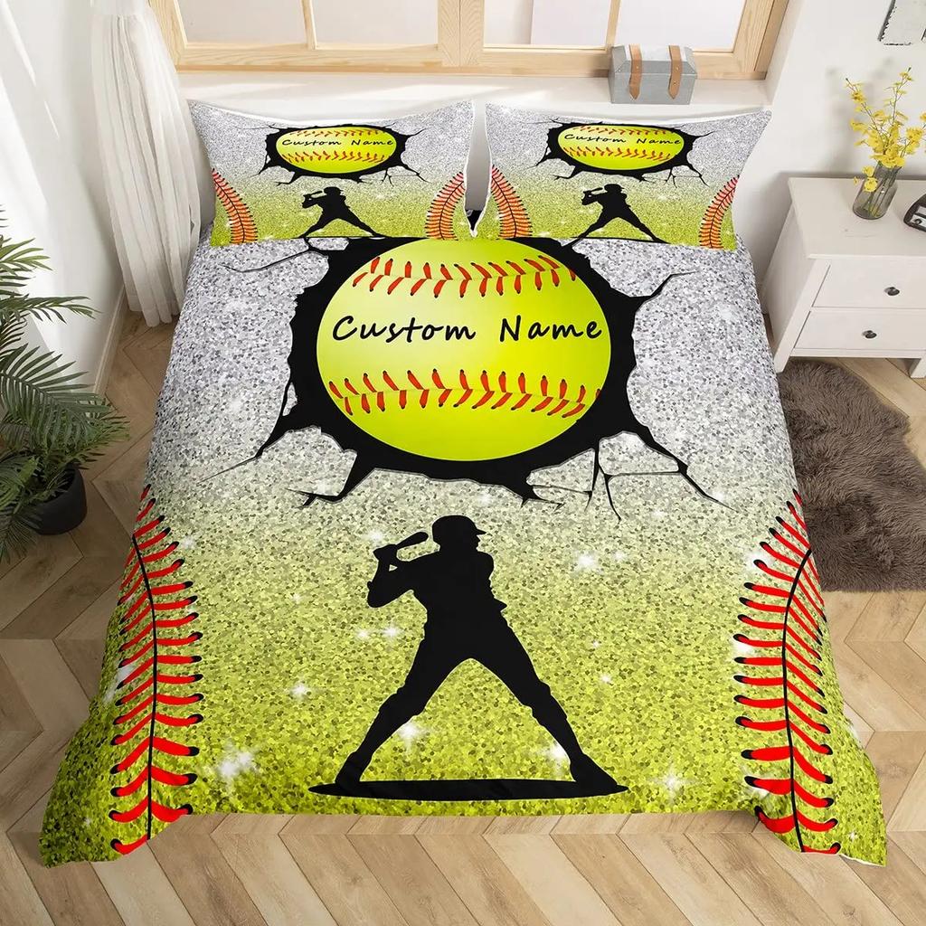 Custom Football Bedding Set Customized Name DIY American Football Game Duvet Cover Set Sports Theme Comforter Cover for Boys